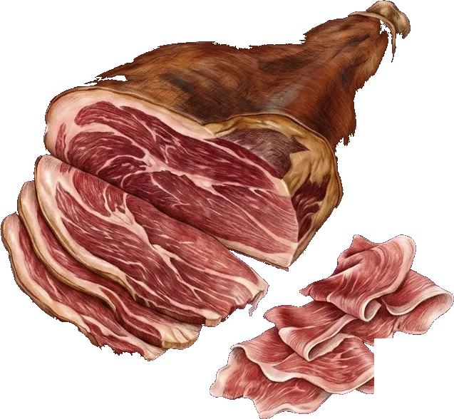 Illustrazione di prosciutto e salumi affettati